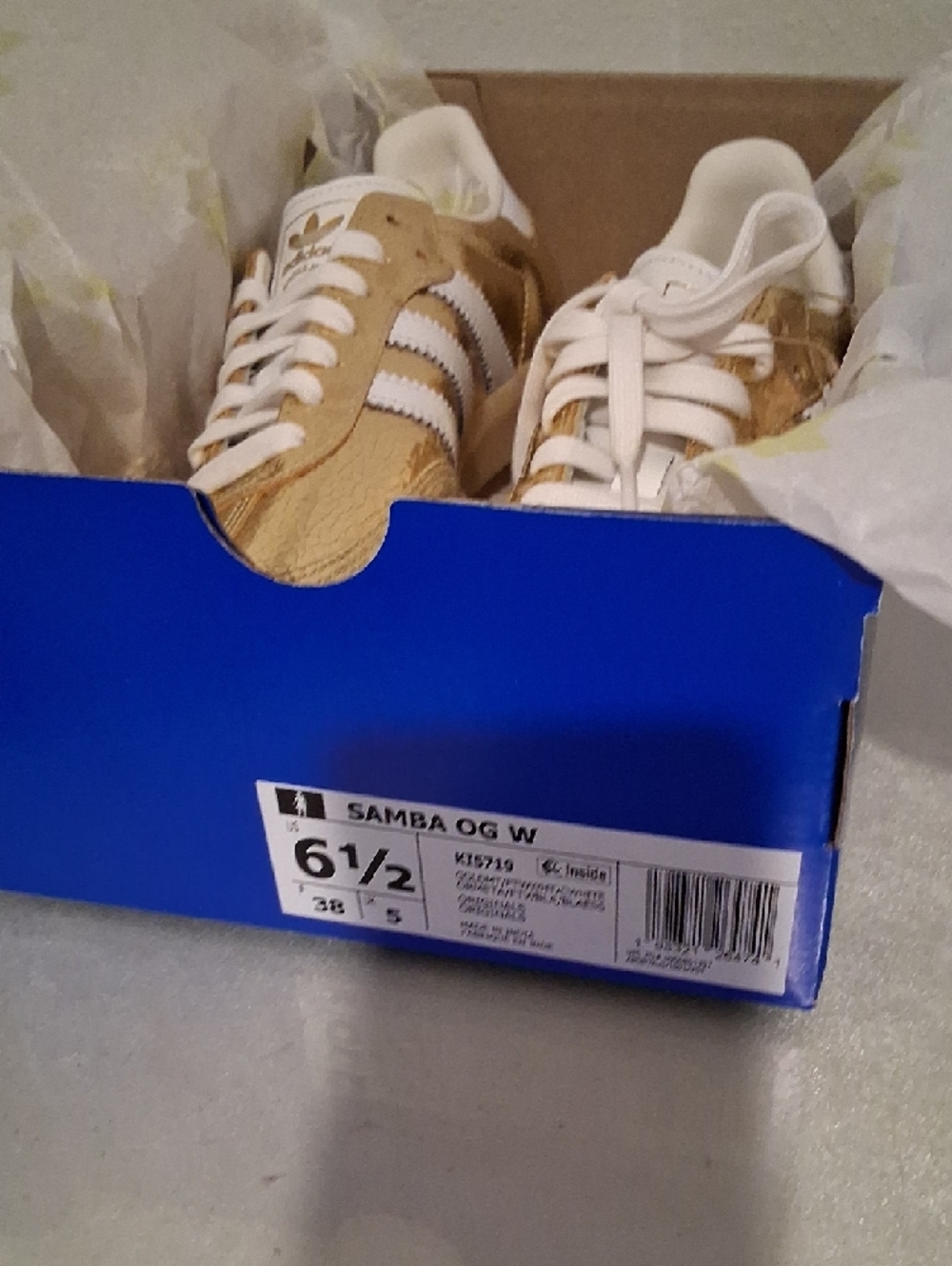 adidas Gold and White Samba Low-Top Sneakers - Picture 6 of 6